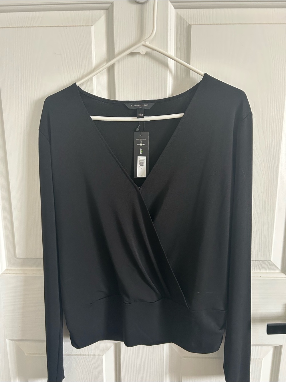 Banana Republic Black Long-Sleeve Wrap-Front Top